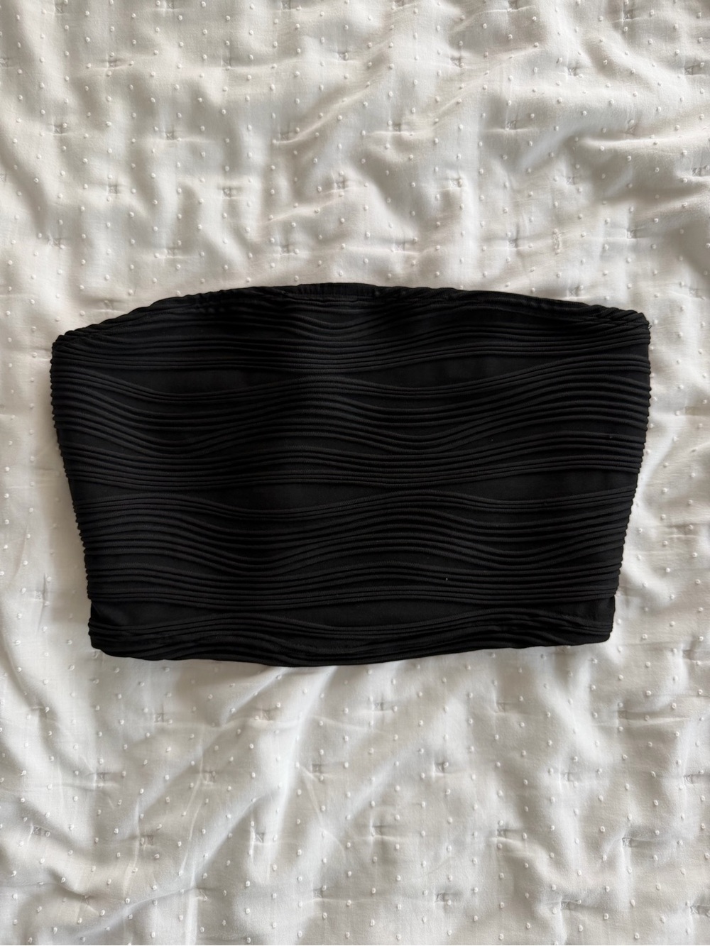 Black Textured Strapless Crop Top